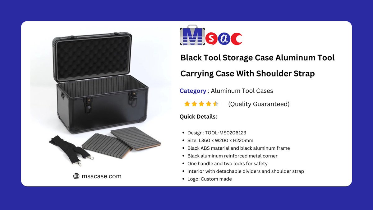 MSACaseCo's tweet photo. Keep your tools organized and protected with our black tool storage case! Featuring a durable aluminum design and a convenient shoulder strap, this case is perfect for professionals on the go.

#ToolCase #ToolCaseSupplier #ToolCase

Visit us at: https://t.co/1BBe8Ck8R8 https://t.co/c8QzF9eyYh