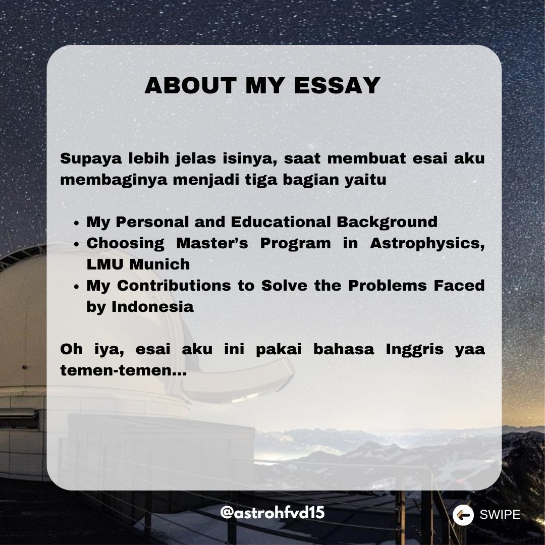 astrohfvd15's tweet photo. ‼️SPILL ESAI LPDP AKU‼️

Nah ini esai yang aku pakai buat daftar LPDP dulu yaa temen-temen. Silakan temen-temen jadiin esai aku sebagai inspirasi esai yang sesuai bidang temen-temen yaa. Good luck temen-temen!! 🤩💪🔥

⚠️ JANGAN DIPLAGIASI YAA TEMEN-TEMEN ⚠️
[1/3] https://t.co/iVuitTNKwT
