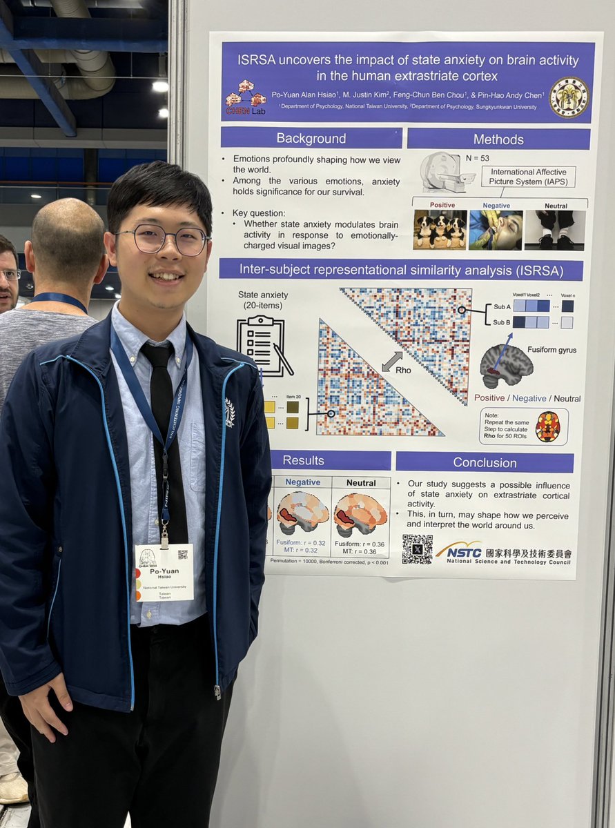 <a href="/alanhsiao66/">Po-Yuan (Alan) Hsiao</a> from <a href="/chenlab4/">CHEN_Lab</a> presents his poster at #OHBM2024 in Seoul. Stop by if you are interested in how state anxiety impacts how we view the world!