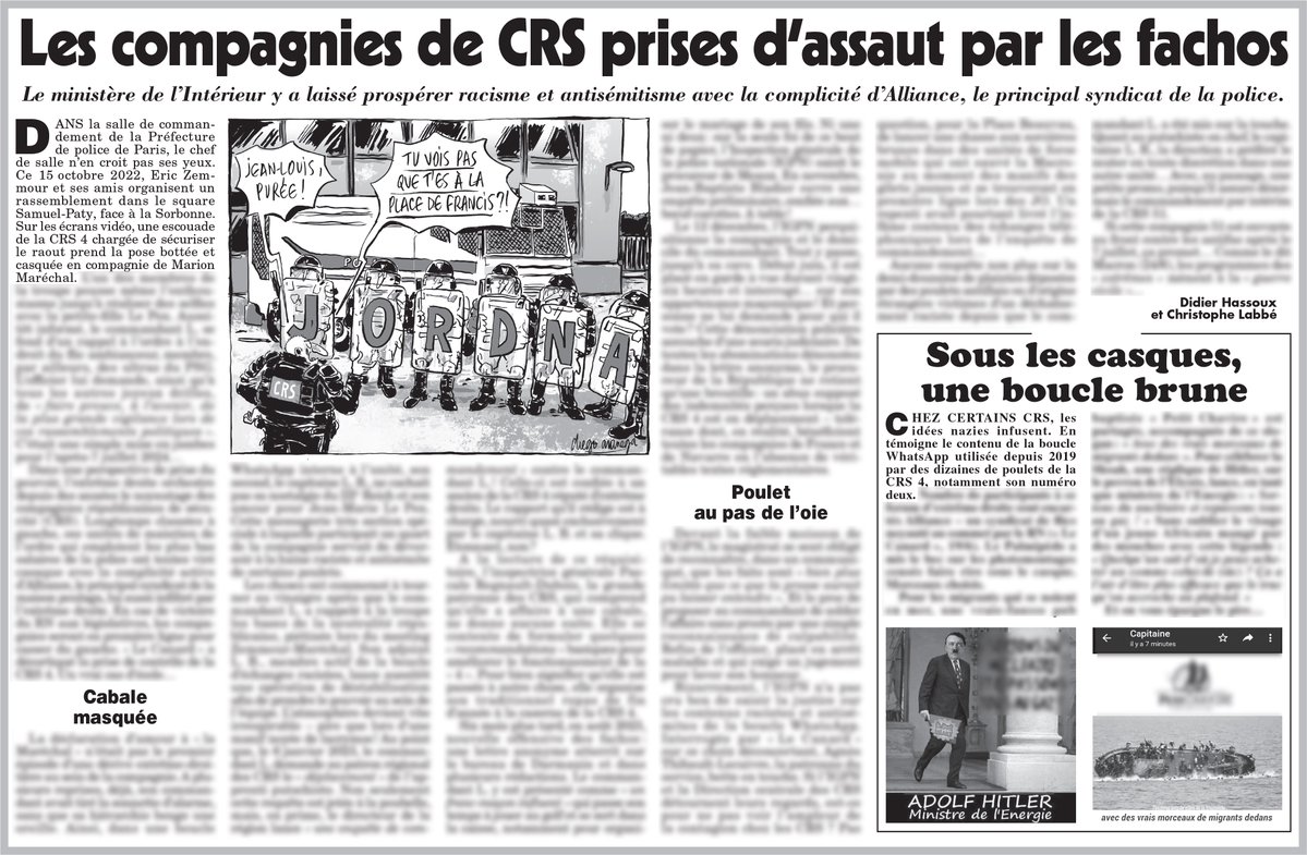 La droite la plus extrême fait des ravages chez  les robocops du maintien de l’ordre. Le commandant de la CRS 4 qui s'alarmait des dérives de ses troupes a été mis sur la touche par ses supérieurs. Avec la complicité d’Alliance, le principal syndicat de la maison poulaga noyauté