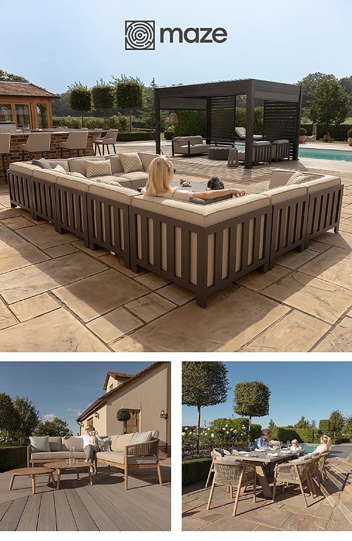 At Maze, they create beautifully crafted outdoor furniture that is built around you.

Not only are they award-winning, they’re also one of the UK’s largest and fastest-growing garden furniture brands.

Maze invite you to join them at Solex on Stand 310