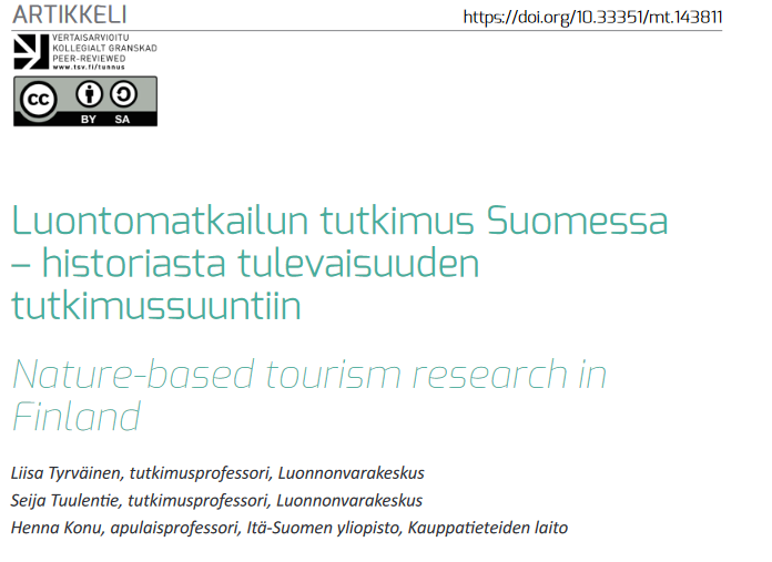 Finnish Journal of Tourism Research (@fjtr_journal) on Twitter photo What is there to know about #naturebased #tourismresearch in #Finland?🌲To find out, take a look at this article by <a href="/LiisaTyrvainen/">Liisa Tyrväinen</a>, Seija Tuulentie (<a href="/LukeFinland/">Luonnonvarakeskus</a>) and <a href="/hkonu/">Henna Konu</a> (<a href="/UniEastFinland/">University of Eastern Finland</a>)👇📗
#OpenAccess (in Finnish): journal.fi/matkailututkim…
#matkailututkimus What is there to know about #naturebased #tourismresearch in #Finland?🌲To find out, take a look at this article by <a href="/LiisaTyrvainen/">Liisa Tyrväinen</a>, Seija Tuulentie (<a href="/LukeFinland/">Luonnonvarakeskus</a>) and <a href="/hkonu/">Henna Konu</a> (<a href="/UniEastFinland/">University of Eastern Finland</a>)👇📗
#OpenAccess (in Finnish): journal.fi/matkailututkim…
#matkailututkimus