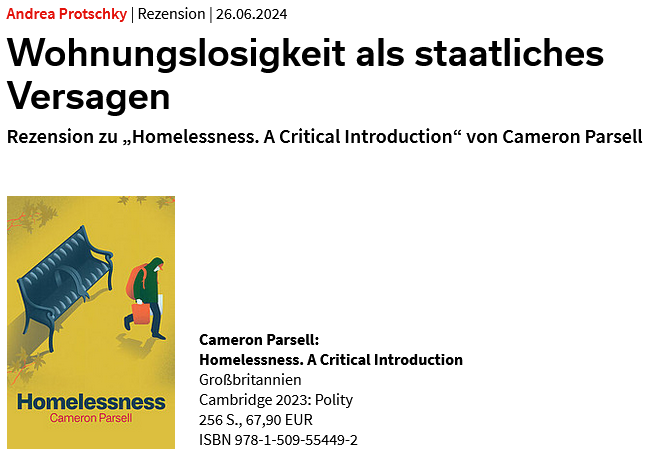 Soziopolis's tweet photo. Eine gute Übersicht über die Forschung zu Wohnungslosigkeit in hochindustrialisierten Ländern, deren Analyse der für Wohnungslosigkeit ursächlichen sozialen Ungleichheiten jedoch zu oberflächlich bleibt: @aprotschky über „Homelessness“ von @cameronparsell

https://t.co/Is80qa6tMR https://t.co/oZErLfbYdo