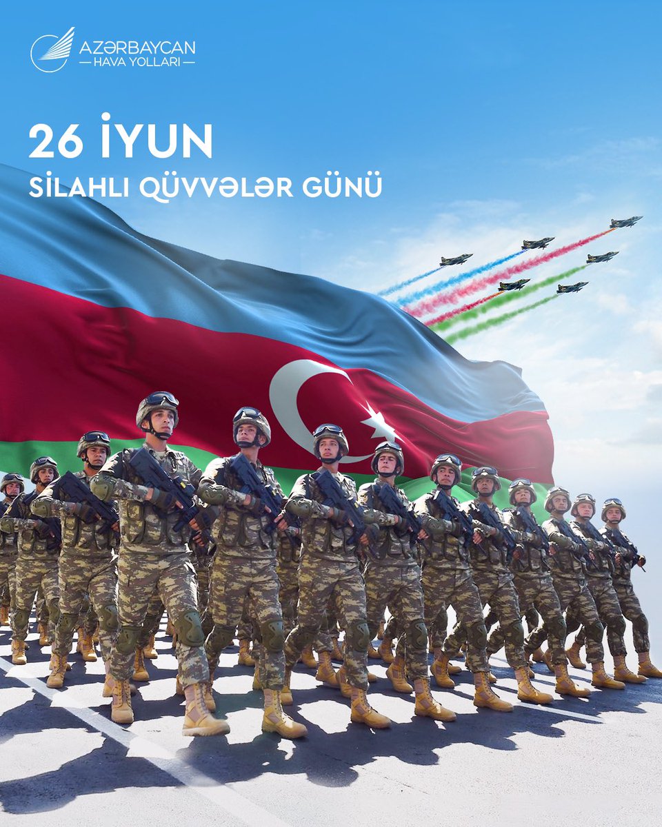 26 iyun - Azərbaycan Respublikasının Silahlı Qüvvələri Günü münasibətilə xalqımızı səmimi-qəlbdən təbrik edir, qalib ordumuzun bütün əsgər və zabitlərinə bu şərəfli peşədə uğurlar arzulayıram!

I extend my heartfelt congratulations to our nation on the occasion of June 26th - Day