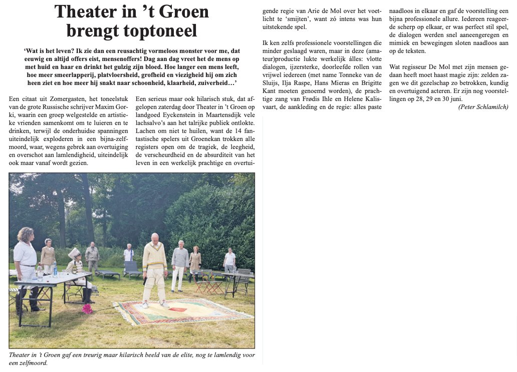 Vandaag in de #Vierklank 📰 een lovende recensie: #toptoneel 🎭 #intens en #scherp 🔪