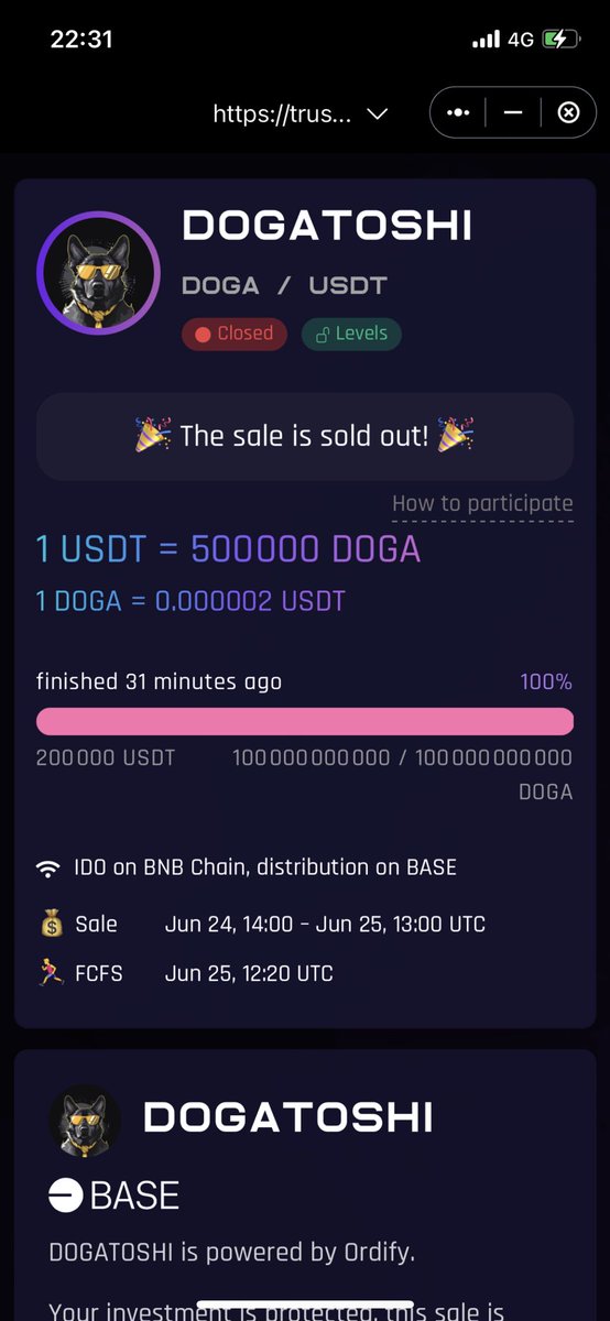 Ryohukasoucoin's tweet image. TrustPadのFCFSで完売した $DOGA 

本日🇯🇵21:00 Uniswap（BASE）に上場

#CATAMOTO #CATAPULT @4dogatoshi