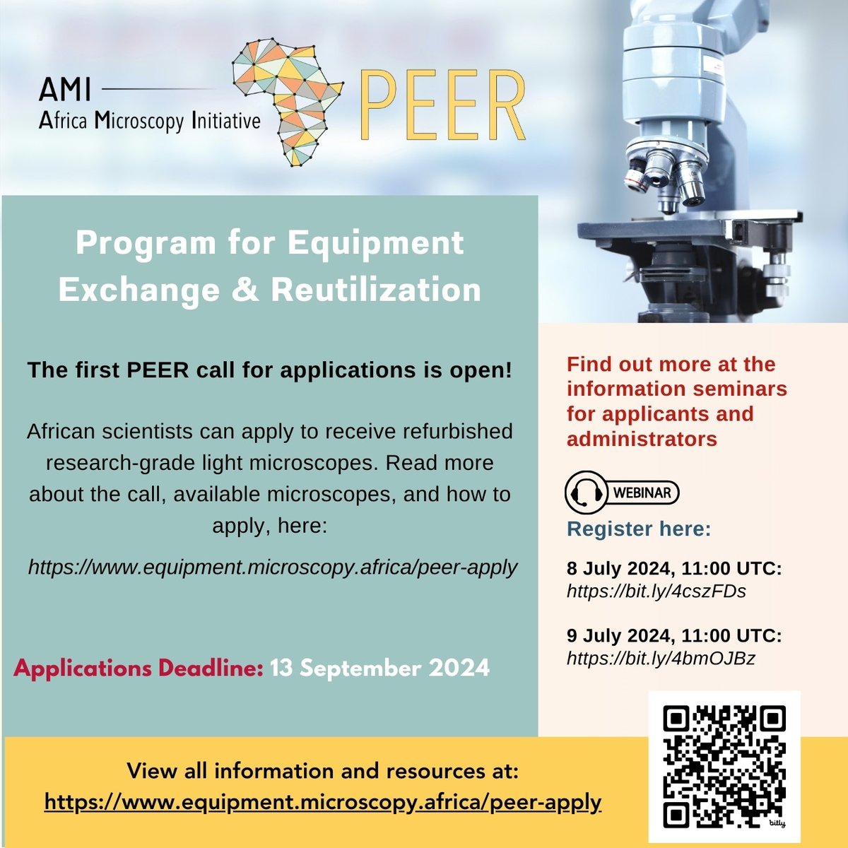 Do you want to know more about PEER and how to prepare a strong application for our open call? Join an information webinar! Running 8 &amp; 9 July, these sessions target interested applicants and their institution administrators. Register through linktr.ee/africamicrosco…