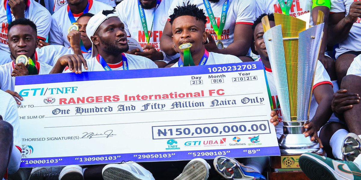 naijassador's tweet photo. 🤯 Rangers got N150M for winning the NPFL. Like this post to support our own league 💚🇳🇬

Dollar Chef Chi Vaseline Lil Kesh #CHIVIDO2024 Sabinus Access Bank Who is AJ Wizkid https://t.co/6tw4LvuVhb