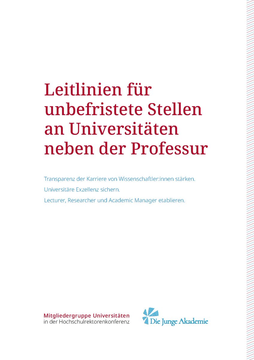 Die Junge Akademie (@junge_akademie) on Twitter photo Out now: Mit den "Leitlinien für unbefristete Stellen an Universitäten neben der Professur" macht die Mitgliedergruppe Universitäten der <a href="/HRK_aktuell/">Hochschulrektorenkonferenz (HRK)</a> gemeinsam mit der Jungen Akademie einen Vorschlag, wie akademische Karrierewege gestaltet werden können 👇
diejungeakademie.de/de/publikation… Out now: Mit den "Leitlinien für unbefristete Stellen an Universitäten neben der Professur" macht die Mitgliedergruppe Universitäten der <a href="/HRK_aktuell/">Hochschulrektorenkonferenz (HRK)</a> gemeinsam mit der Jungen Akademie einen Vorschlag, wie akademische Karrierewege gestaltet werden können 👇
diejungeakademie.de/de/publikation…