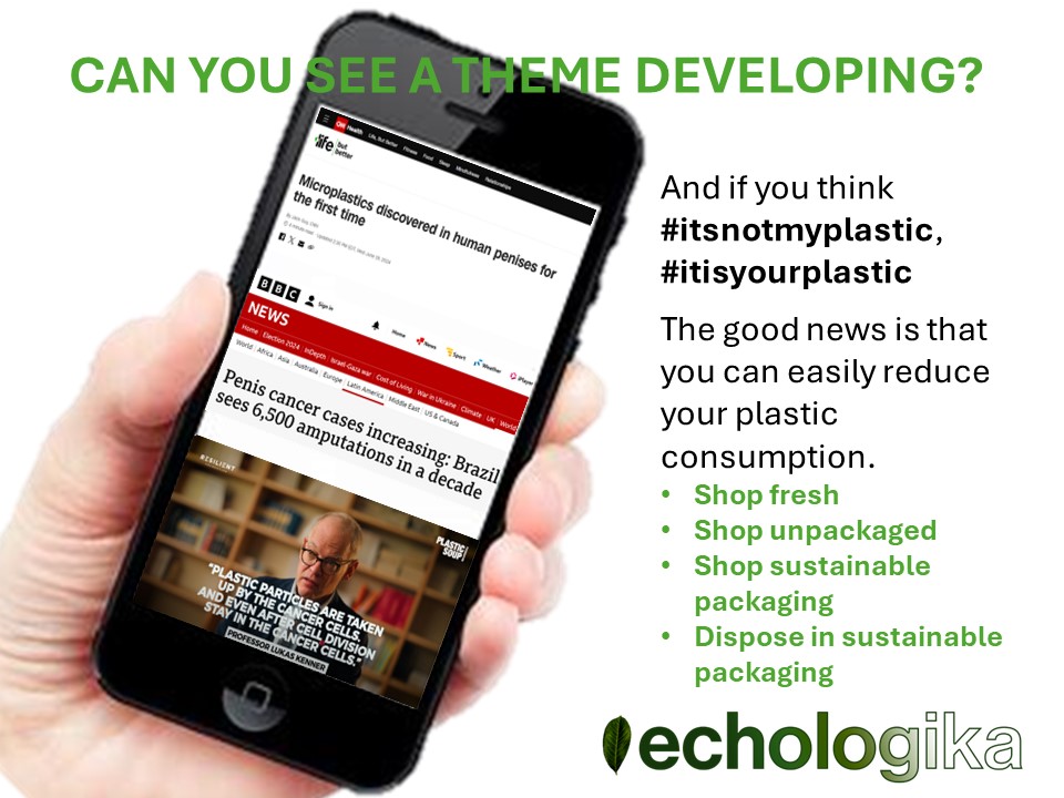 Time to reduce your plastic consumption. Even if you don't care about the environment, perhaps you do care about the plastic toxins you are ingesting and the effects.