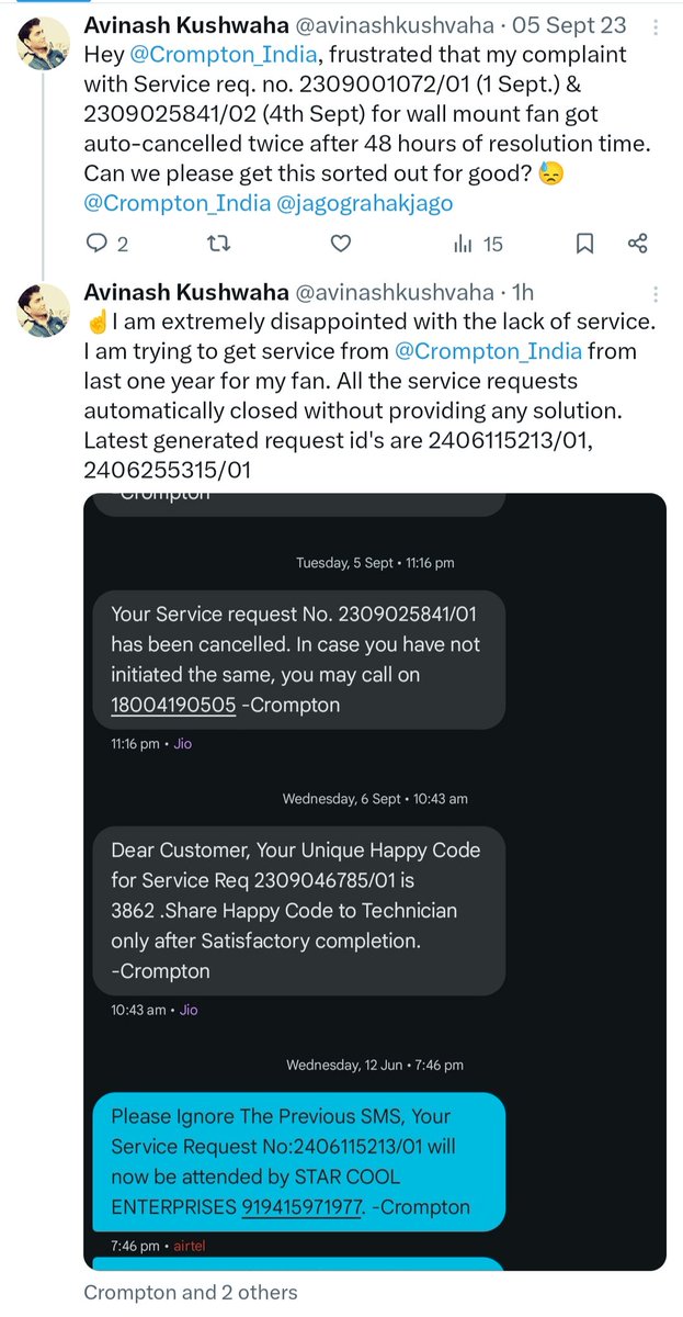 avinashkushvaha's tweet photo. @Crompton_India after one year i am writing for the same issue but didn't get any kind of service from your side... Worst service ever.. https://t.co/JZMf0nbiHL