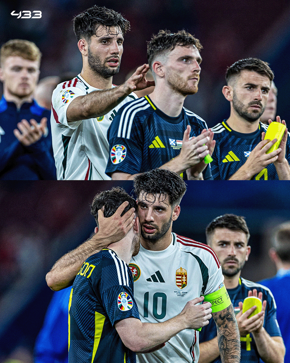 433's tweet photo. Dominik Szoboszlai sought out Liverpool teammate Andy Robertson to comfort him after Hungary beat Scotland last night 🥹 https://t.co/95sohO1zEL