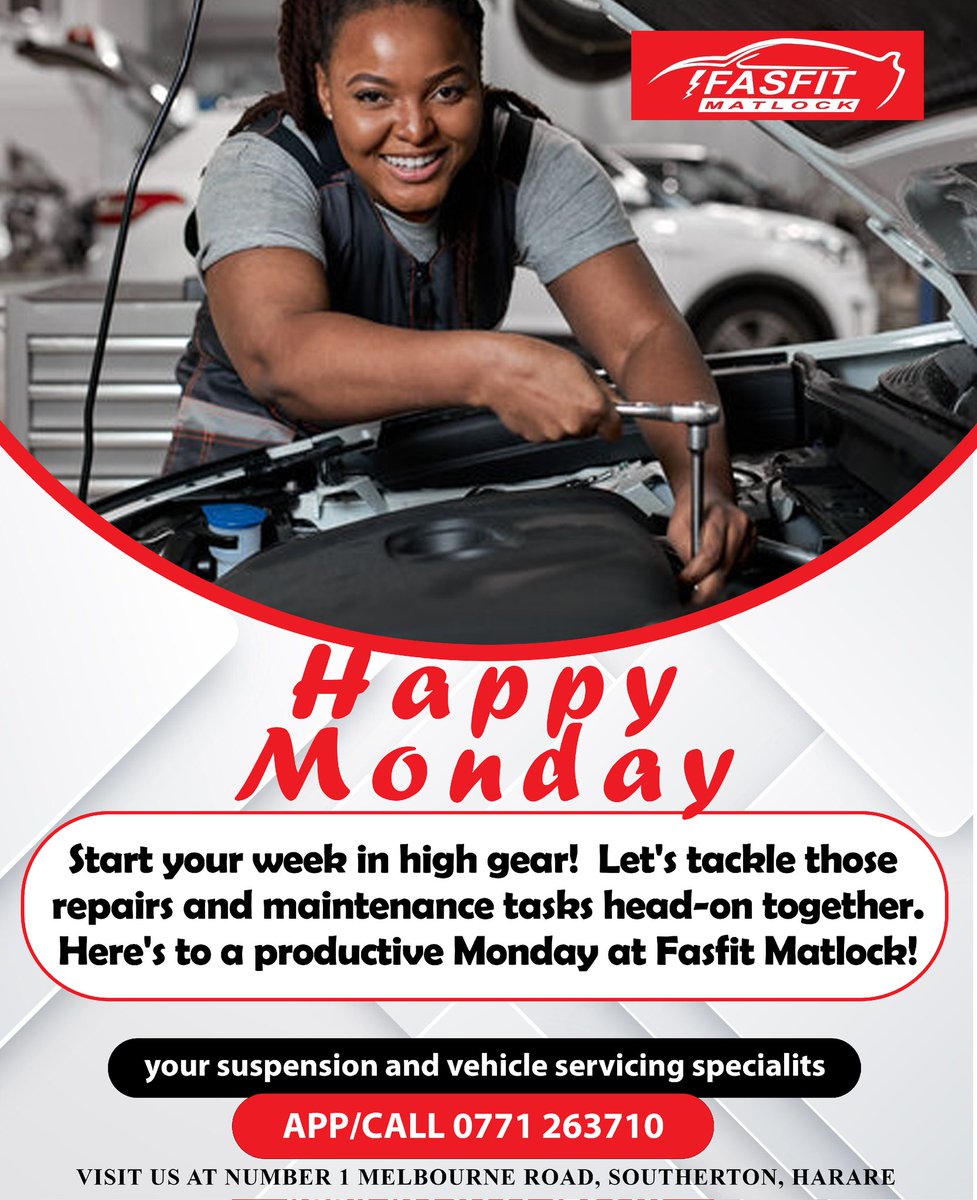 FasfitMatlock's tweet photo. Happy Monday...we have the best service when it comes to vehicle maintenance and repairs. Visit our fitment center and get your car checked. https://t.co/z83aPuhTzQ