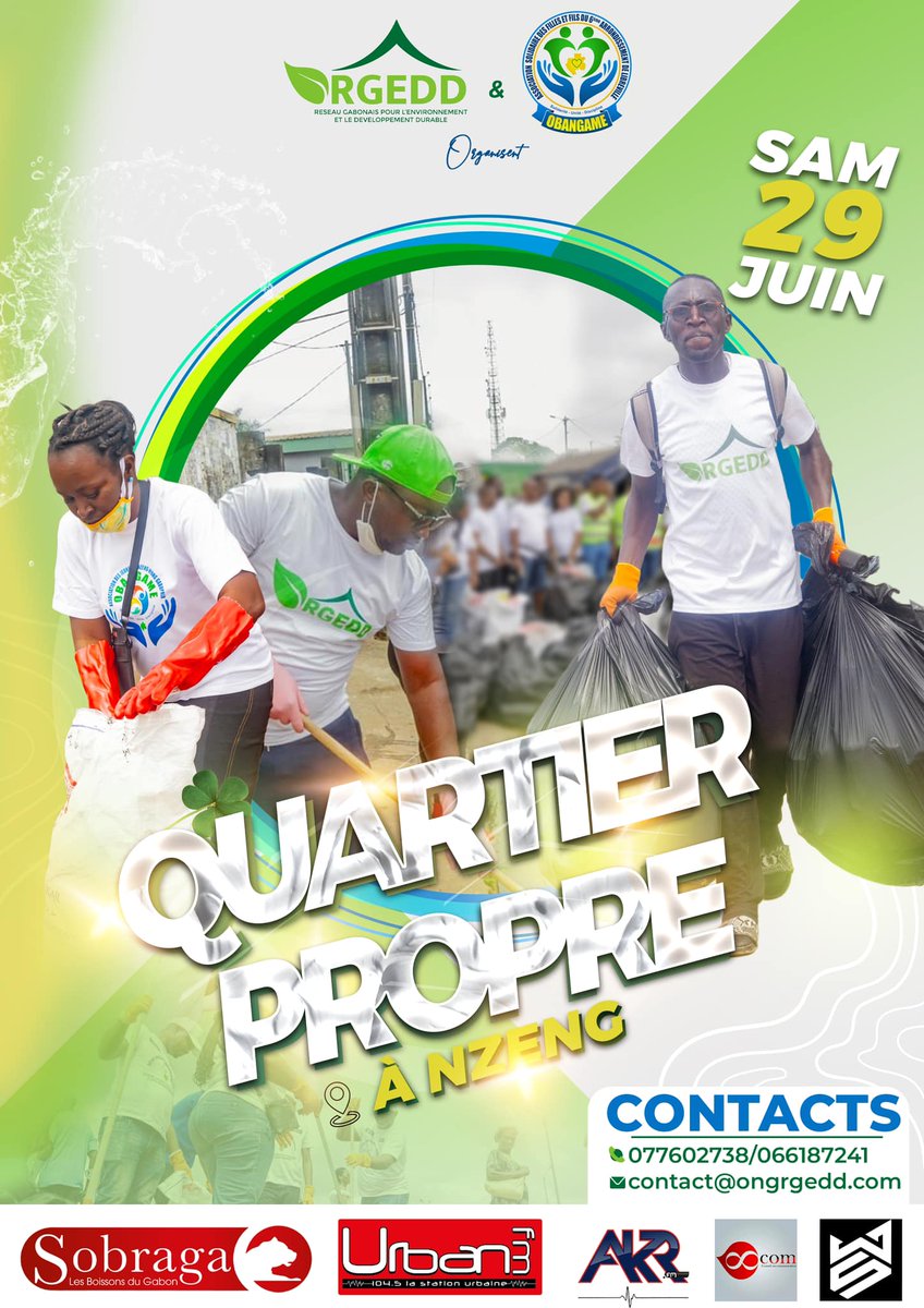 ONGRGEDD's tweet photo. QUARTIER PROPRE:
Ce samedi 29 juin 2024, nous avons une opération de sensibilisation, de nettoyage et de collecte des déchets à Nzeng AYONG à partir de 8h30; Cité Rose, Chez les sœurs, Gaboprix, Dragage…
Inscrivez vous aux 077602738/066187241
#RGEDD
#QuartierPropre
#Gabon https://t.co/bg68gCmzfy
