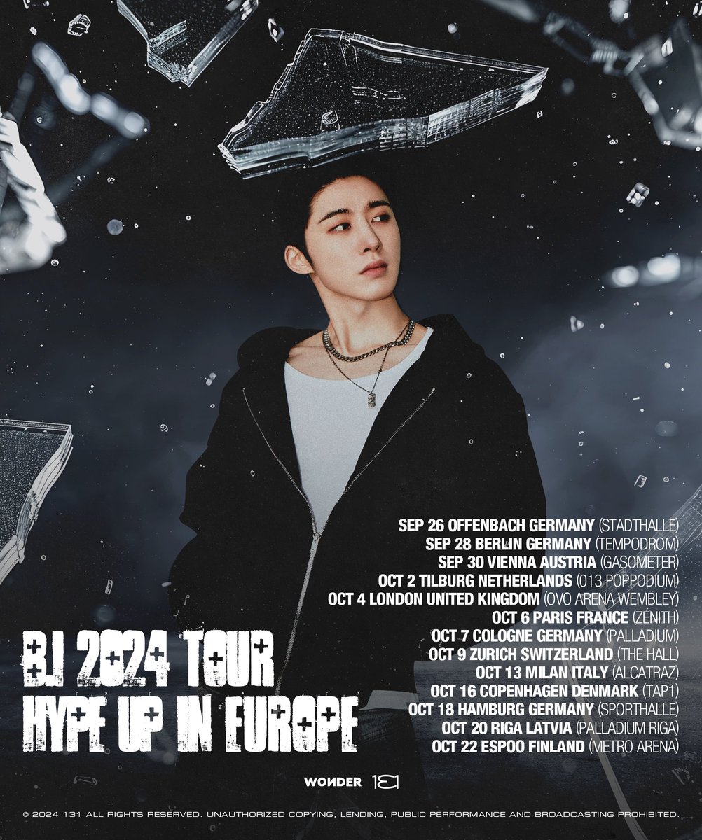 BI_131official's tweet image. B.I 2024 TOUR [HYPE UP] in EUROPE

&amp;gt; Ticket Open Announcement 
Spotify Pre-sale: 2024.06.26 (WED) 
5PM (KST) / 10AM (CEST) / 10AM in each city 

General Ticket Sales: 2024.06.28 (FRI) 
5PM (KST) / 10AM (CEST) / 10AM in each city

&amp;gt; 티켓 오픈 안내
스포티파이 선예매 : 2024.06.26…