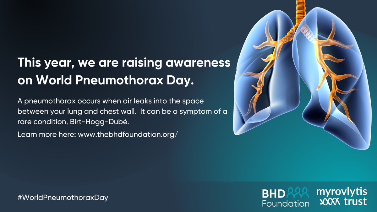 Beacon for Rare Diseases (@rarebeacon) on Twitter photo This #WorldPneumothoraxDay, we are raising awareness of the rare causes of pneumothorax.
Take a look to learn more about BHD syndrome and pneumothorax. 👇
tinyurl.com/43x8s9az
<a href="/BHD_Foundation/">BHD Foundation</a> #WPD24 #BHD This #WorldPneumothoraxDay, we are raising awareness of the rare causes of pneumothorax.
Take a look to learn more about BHD syndrome and pneumothorax. 👇
tinyurl.com/43x8s9az
<a href="/BHD_Foundation/">BHD Foundation</a> #WPD24 #BHD