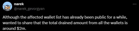 Total losses from the <a href="/CoinStats/">CoinStats</a> hack are ~$2 million 

x.com/narek_gevorgya…