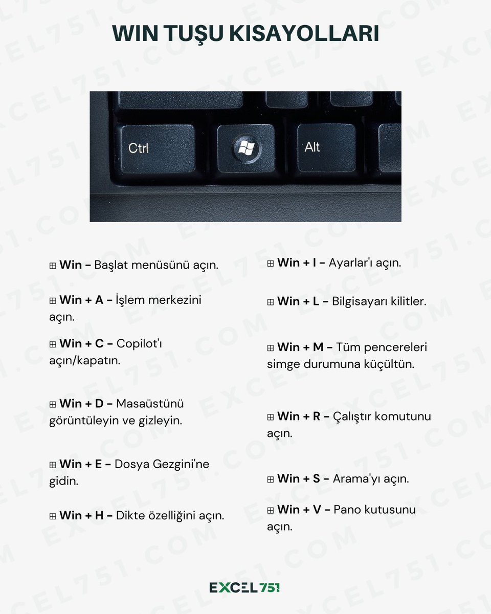 Excel_751's tweet image. Windows 11 işletim sistemimde kullanabileceğiniz kısayollar.

#windows #excel751 #kısayollar