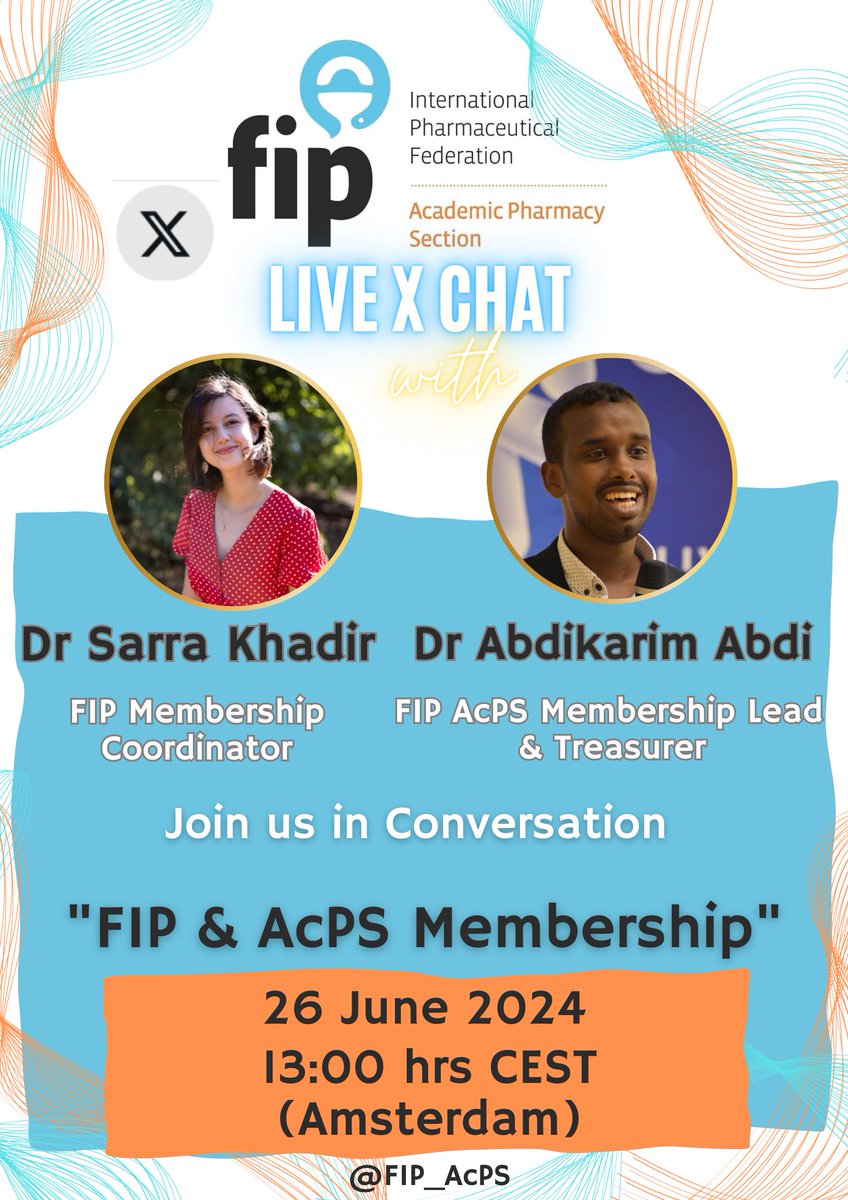 FIP_AcPS's tweet photo. Join us in conversation this week with the FIP membership coordinator and the FIP Academic Pharmacy Section membership lead- 
on the 26th of June 2024 at 13:00 hrs CEST!
@FIP_AcPS @FIP_org @FIP_Membership https://t.co/q82mWac62w
