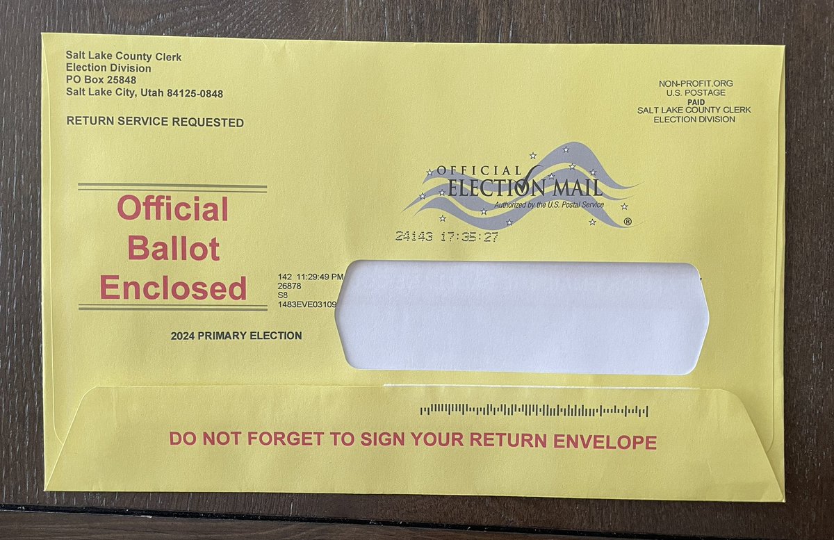 tjmiller2004's tweet image. Do you have one of these yellow envelopes at your house? Fill it out today! Ballots must be postmarked by Monday or dropped off at a drop box or vote center by 8pm on Tuesday.