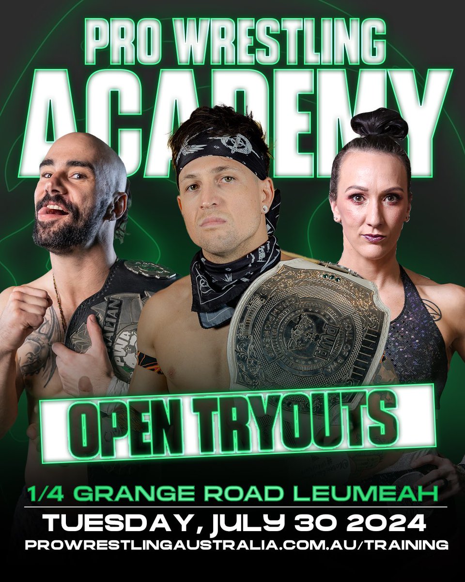 PWAaustralia's tweet photo. Are you the next 👑 of the Metro? Colosseum ⚔️ winner? Maybe the next WWE Tag Champ?

The journey starts here with an Open Tryout!

Where: Pro Wrestling Academy Leumeah 
When: Tuesday 30 July - 7pm
Price: $35
Register: https://t.co/LIWWB0PRng

*18+ only https://t.co/FQ2vzGUPVy