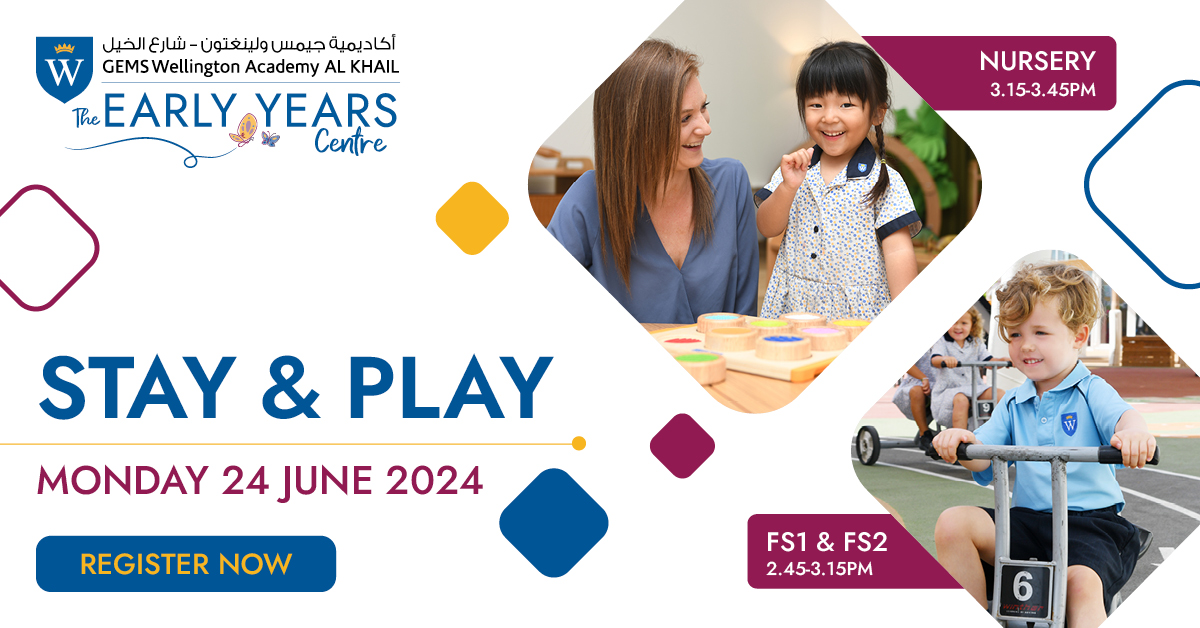 Our Nursery &amp; FS Stay and Play event is today! ✨

Join us for a fun-filled day and see our wonderful learning environment in action. Registration link - gemswellingtonacademy-alkhail.com/en/Admissions/….

See you there! 🧸📚 🙌 

#wekevents #wekcommunity #weknursery #WEKFS #fsstayandplay 
@gems_me
