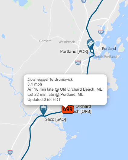AmtrakStatus's tweet image. "Train 699 Downeaster is currently running approximately 24 minutes late. #Amtrak #Downeaster #Train699 🚆" "Track Your Train 🚂 #TrainRealTime Stay on top of your journey with real-time updates x.com/AmtrakStatus