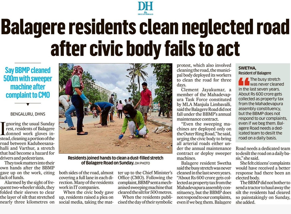 Sometimes some lessons turn out to be the best learnings, and taking cue from the incident of Bengaluru residents cleaning Balagere Road, the concerned officials at BBMP have been personally instructed by me to take immediate action. 

The comfort and safety of our Bengaluru