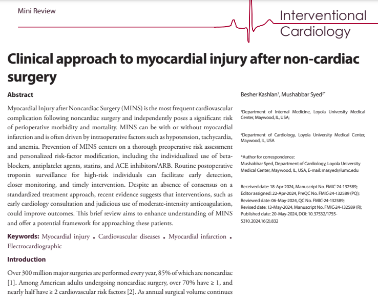 Interve15538505's tweet photo. Title: Clinical approach to #myocardial injury after non-#cardiac surgery.

Read the full article: https://t.co/3kLkmqLzb6

Thank you, Dr. Mushabbar Syed &amp; @KashlanMD, for providing the excellent article to our journal.  

#CardioTwitter #MedTwitter #Cardiology #medicine https://t.co/YHoOWUdAgJ
