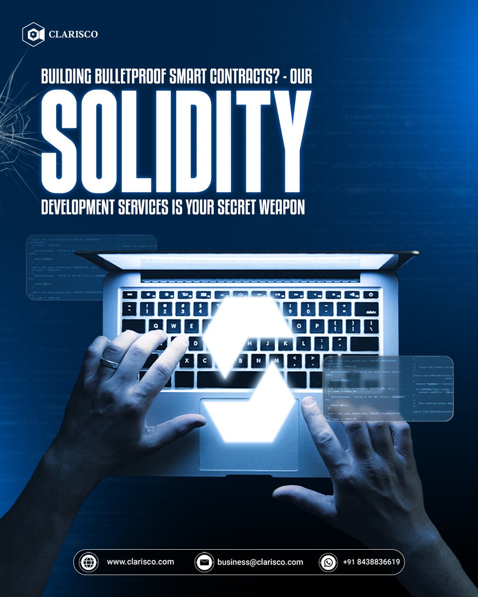 ClariscoSol's tweet image. Flawed contracts? No way! Secure your dApp with Clarisco's Solidity expertise.
tinyurl.com/5hxtac28
#clarisco #SolidityDevelopment #Blockchain #SmartContracts #DeFi #Solidity #CryptoDevelopment #FinTech #DApps #BlockchainDevelopment #CryptoTech #BlockchainSolutions