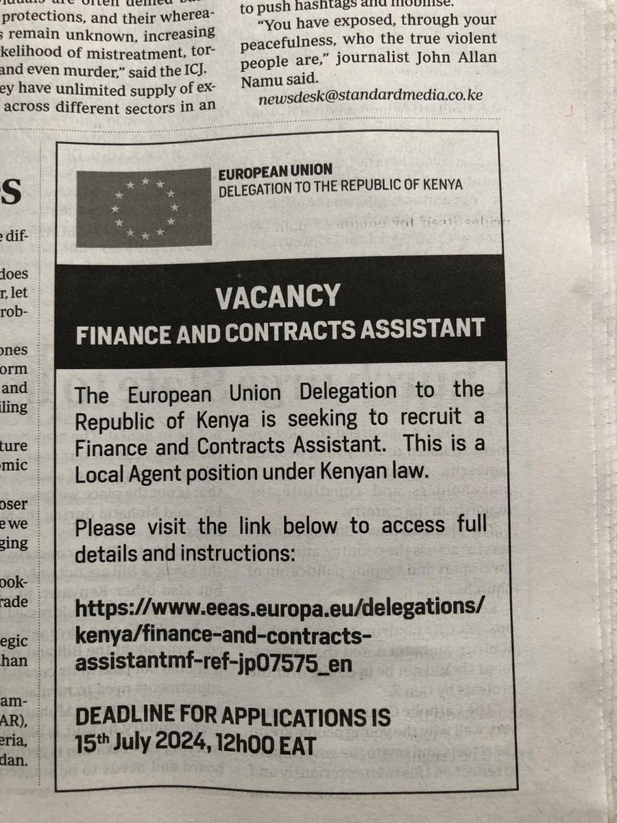 Opportunity at the EU delegation Kenya for Finance and Contract professionals!
