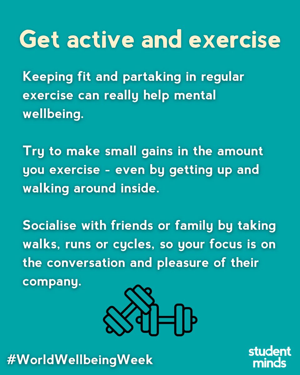 This week is #WorldWellbeingWeek 🧡

Did you know your physical health has a direct impact on your emotional wellbeing?

Here are some of our wellbeing top tips!

For more about healthy habits check out Student Space now: ow.ly/Sp4H50Smejz