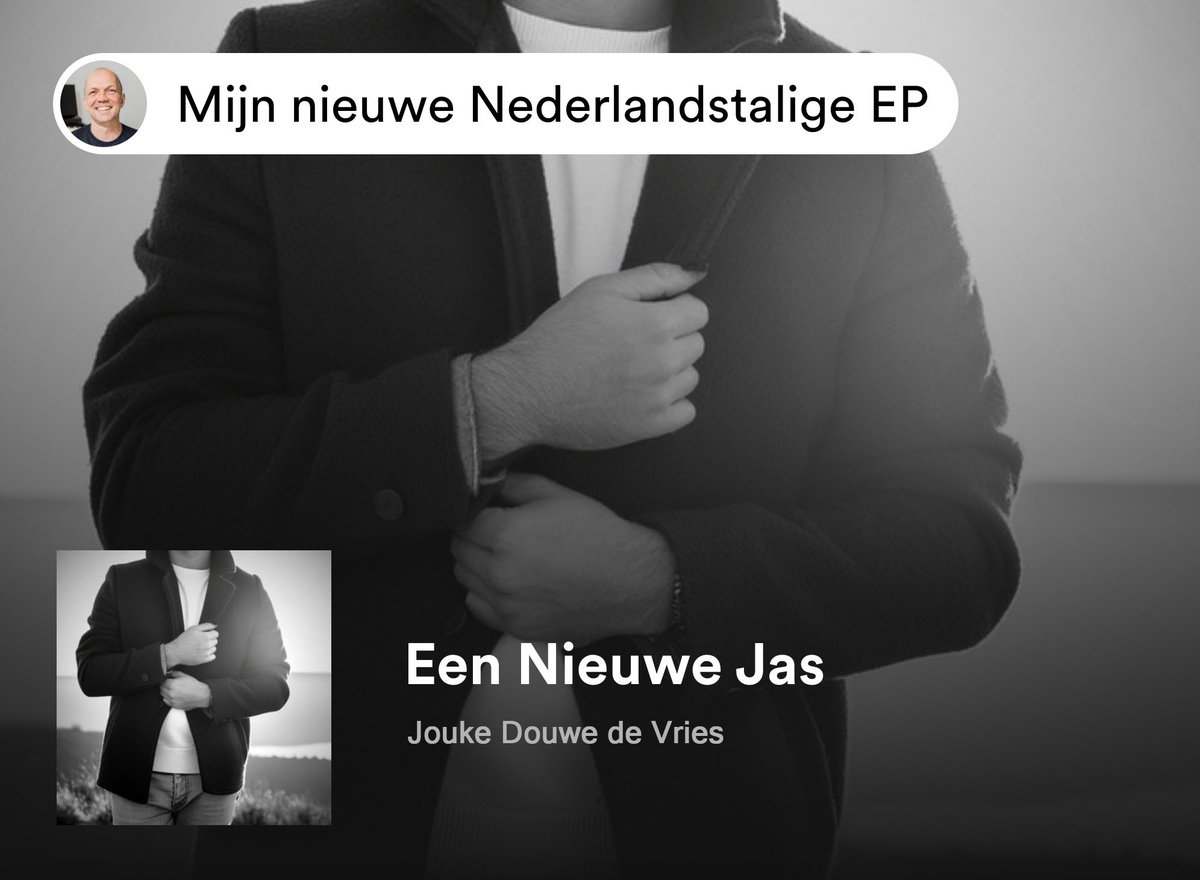 'Een nieuwe jas'. Zo heet mijn nieuwe EP met zes Nederlandstalige liedjes.

Je vindt 'm hier op:

Spotify
open.spotify.com/artist/2qSyiwm…

Apple Music
music.apple.com/nl/artist/jouk…

Youtube
youtube.com/channel/UCaqIs…