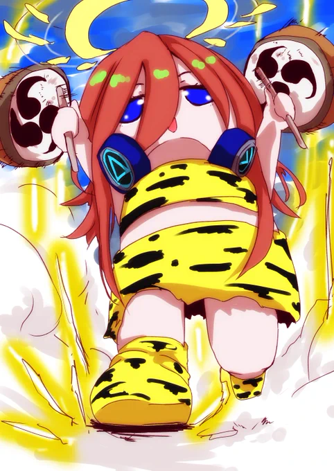 五等分の花嫁 三玖×雷様  村人A「た・・大変じゃ!!」    「嵐が来るぞ!!!!」 村人B「早く非難をしないと ノリにのったミクナリ様が 嵐を連れてくるぞい!!!!」 #イラスト #五等分の花嫁 #三玖