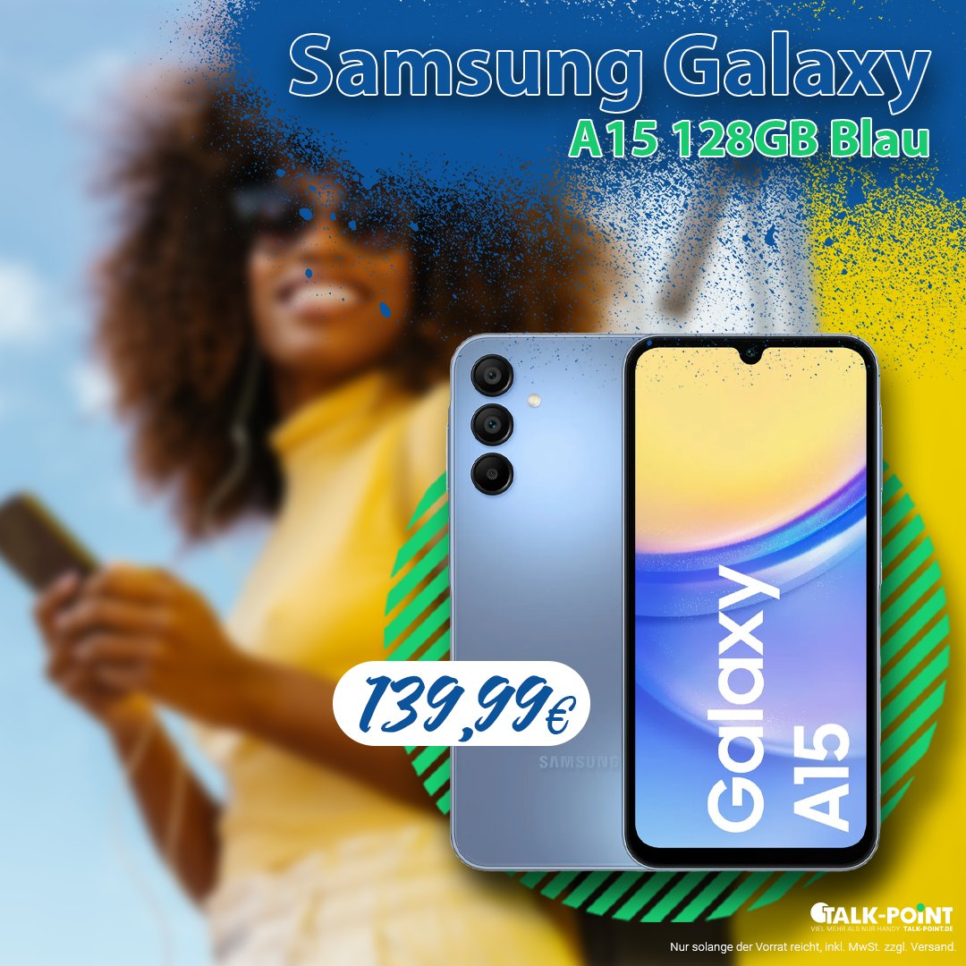 TalkPointGmbH's tweet image. 🌊📱 Tauche ein in die Welt von #Samsung mit dem neuen Galaxy A15 in strahlendem Blau! Ein Gerät, das Technik und Stil perfekt vereint. #GalaxyA15 #StyleMeetsPerformance

🌟📲 talk-point.de/products/30015…