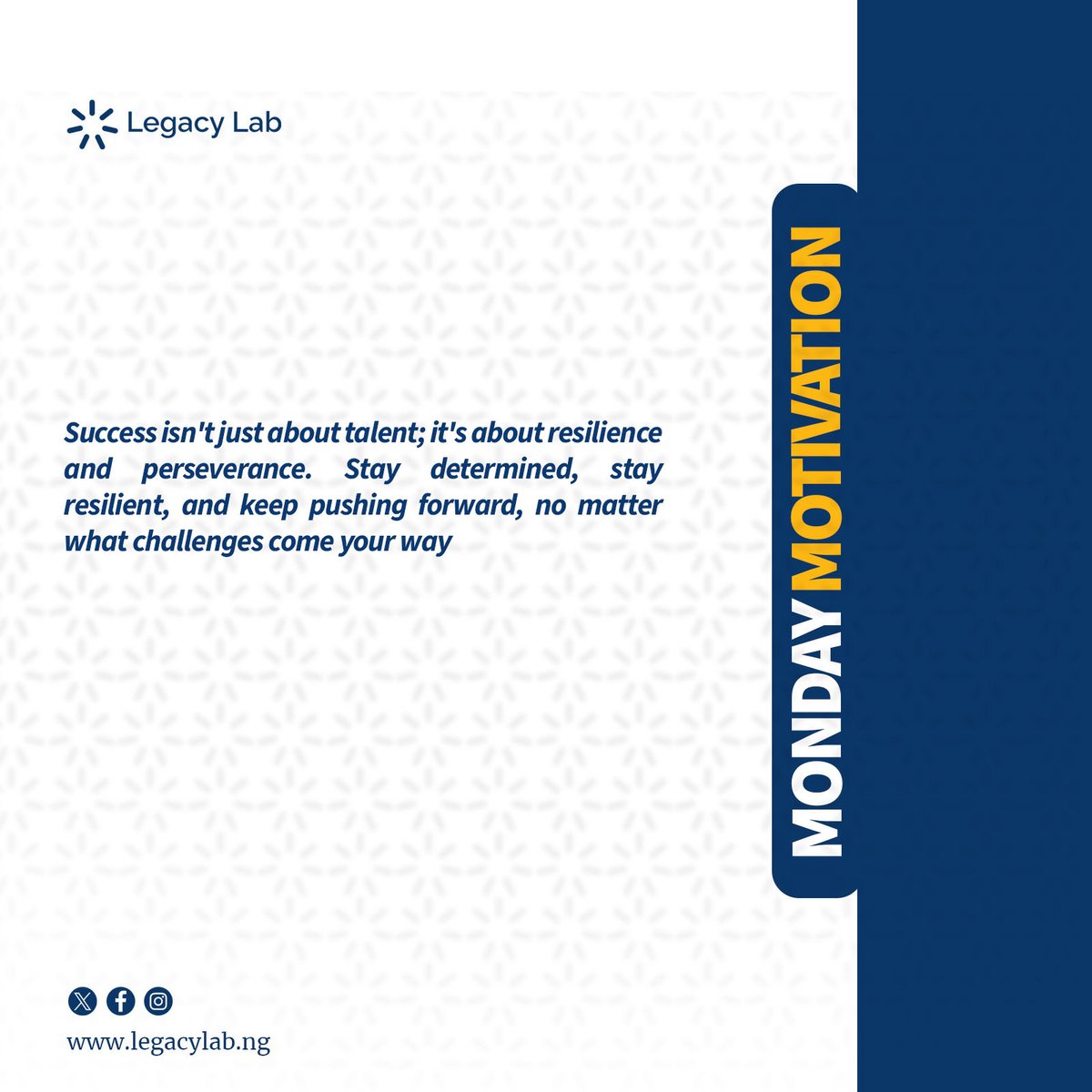 legacylabng's tweet image. Kick off your week with resilience and determination. Keep pushing forward and stay focused on your goals. 
#InspireOnMonday #MotivationMonday #LegacyLab #TechInspiration #StayResilient #KeepPushingForward