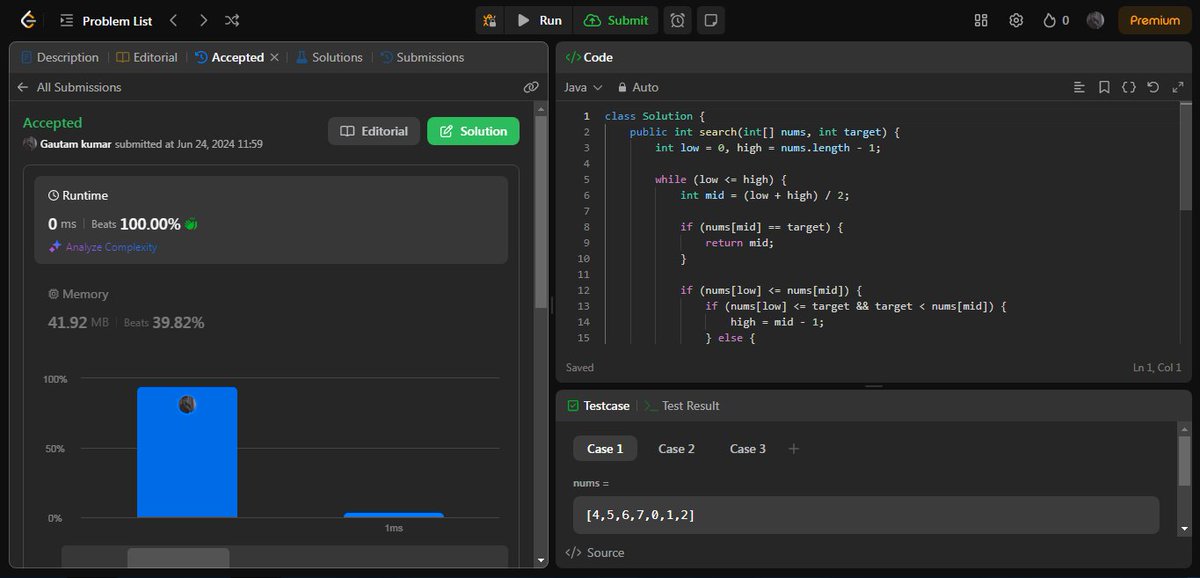 gautamkumar3036's tweet image. Binary search. 🚀 and Recursion 🔍💡 #BinarySearch #CodingJourney #AlgorithmOptimization
🏋️♂️leedcode 509. Fibonacci Number
🏋️♂️🏋️♂️leedcode 33. Search in Rotated Sorted Array
🏋️♂️🏋️♂️leedcode 1283. Find the Smallest Divisor Given a Threshold