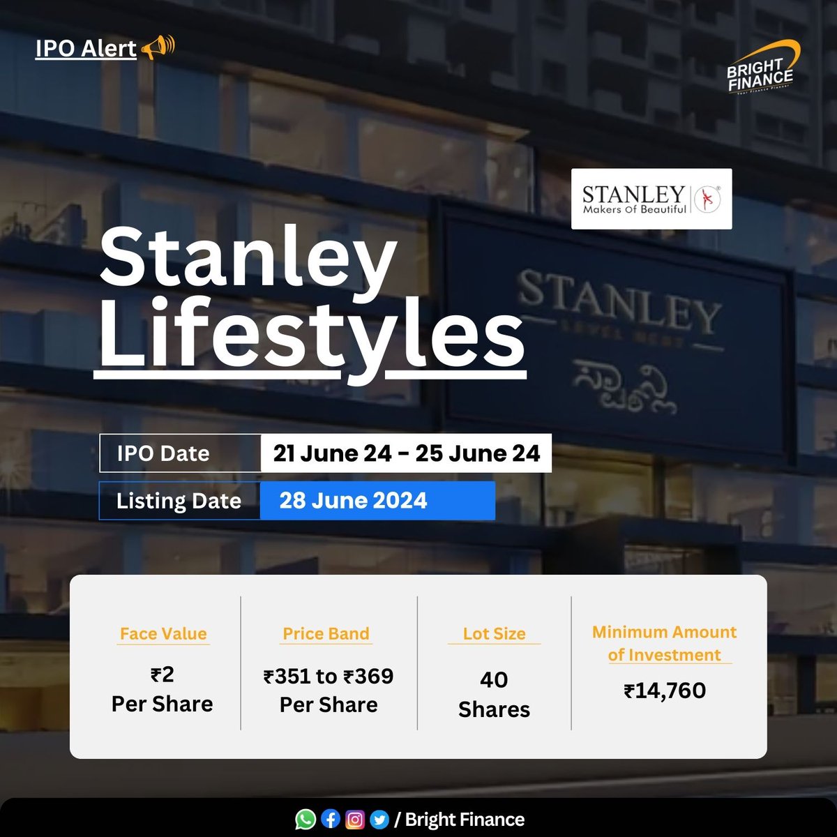 FinanceBright's tweet photo. #IPOAlert

- Stanley Lifestyles
Stanley Lifestyles Limited, founded in 2007, designs and manufactures luxury and ultra-luxury furniture under the brand "Stanley".

#StanleyLifestyles #StanleyLifestylesIPO #IPO #Investment #Opportunity #Stanley https://t.co/9Ehjzh4B7I