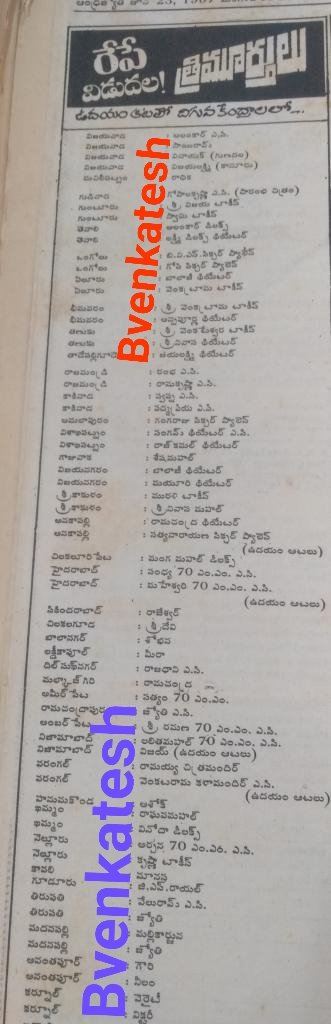 BVenkat86965312's tweet image. #37YearsForTrimurthulu 

Hyderabad, Sandhya70 37 Days Run. 

Replaced With #Devanthakudu 

@VenkyMama @akarjunofficial @khushsundar 

A Film by K.MuraliMohanRao #Trimurthulu
