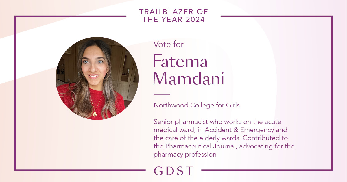 Northwood College for Girls (@northwoodgdst) on Twitter photo We are delighted that Northwood College Alumna <a href="/Fatema_Mamdani/">Fatema Mamdani</a> has been nominated for GDST (The Girls'โ Day School Trust) Trailblazer of the Year 2024!
To read more about all the GDST nominees or to vote, visit this link lnkd.in/emcnRecW We are delighted that Northwood College Alumna <a href="/Fatema_Mamdani/">Fatema Mamdani</a> has been nominated for GDST (The Girls'โ Day School Trust) Trailblazer of the Year 2024!
To read more about all the GDST nominees or to vote, visit this link lnkd.in/emcnRecW