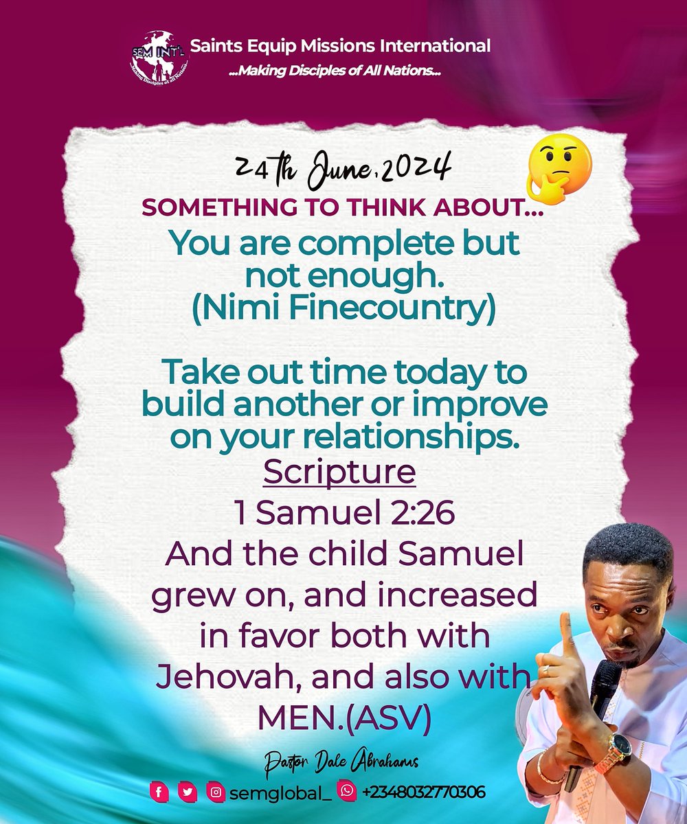 SEMGLOBAL_'s tweet photo. #somethingtothinkaboutday24
#semglobal_ 
#makingdisciplesofallnations 
#pstdaleabrahams 
#EquippingTheSaints 
#foodforthoughttoday 
#thinkaboutit https://t.co/JirIzoUqgF