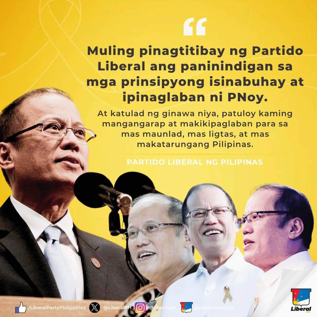manayleila's tweet image. Statement of the Liberal Party
24 June 2024

Ngayong ikatlong anibersaryo ng kanyang kamatayan, inaalala at pinahahalagahan ng Partido Liberal ang buhay at pamumuno ni Dating Pangulong Benigno Aquino III. 

Sa kanyang mga talumpati, madalas niyang ibahagi ang pangarap niyang iwan…
