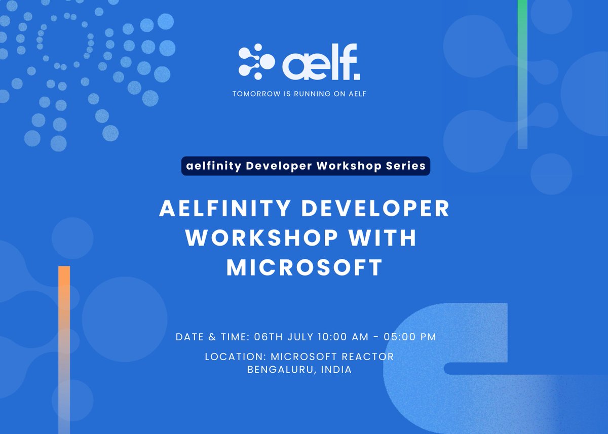 aelfblockchain's tweet image. 🚀 Calling out to both aspiring and seasoned #blockchain #developers! We are hosting the second workshop of our #aelfinity developer workshop series in Bengaluru. This time round, we’ll be collaborating with Microsoft Reactor to bring this workshop to you!   

🌟 Led by Mohit…