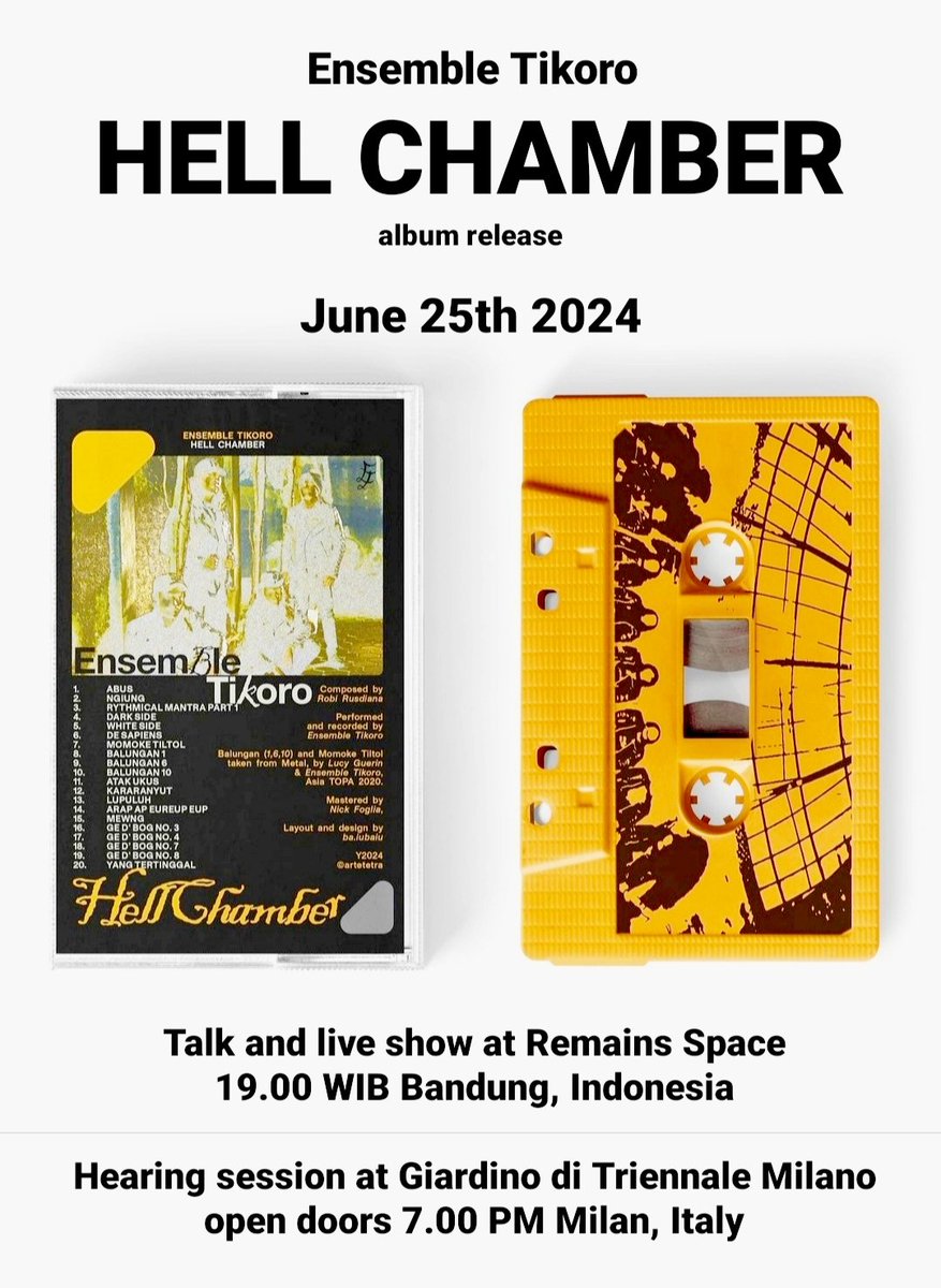 Sampai jumpa besok di @remainsspace Bandung atau di Milan!

<a href="/zero/">Zero</a>.eu @artetetra_records @neurotica_exotica 

#ensembletikoro #hellchamber #album