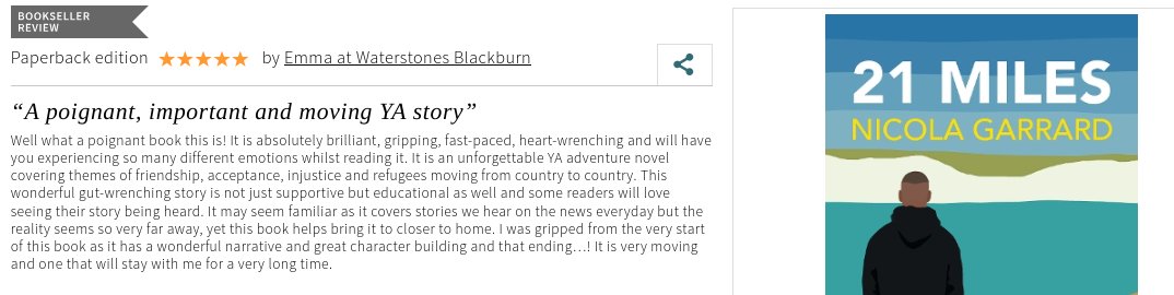 nmgarrard's tweet image. I've just stumbled on this lovely bookseller review for #21Miles. Thank you so much, Emma at Waterstones Blackburn! 😊@WstonesBburn @hoperoadpublish