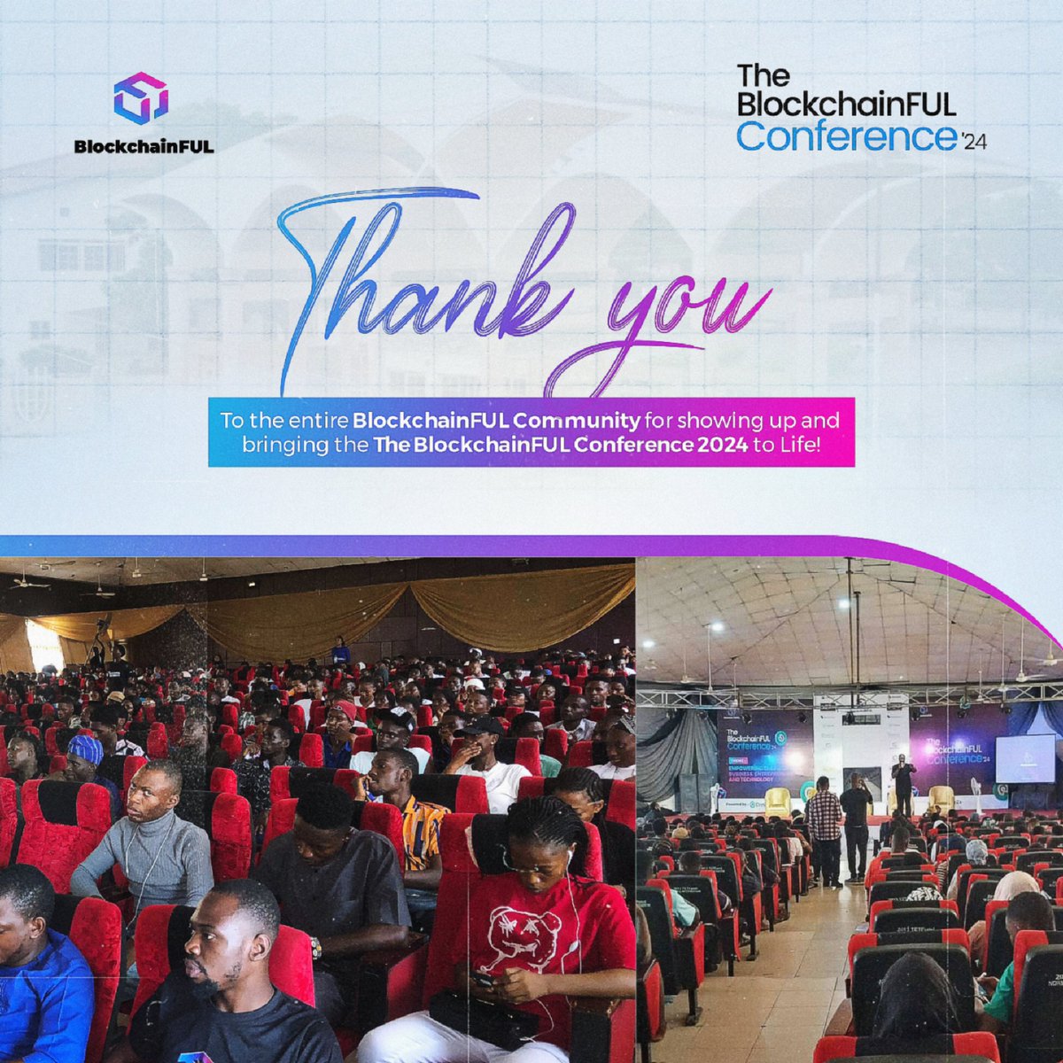 BlockchainFul's tweet photo. Thank you to everyone who attended and made BlockchainFUL Conference 2024 in Lokoja a huge success!
Your energy and enthusiasm made it an unforgettable event. See you next year!
#BlockchainFULConference24 #Lokoja https://t.co/XMEMEA6Cbl