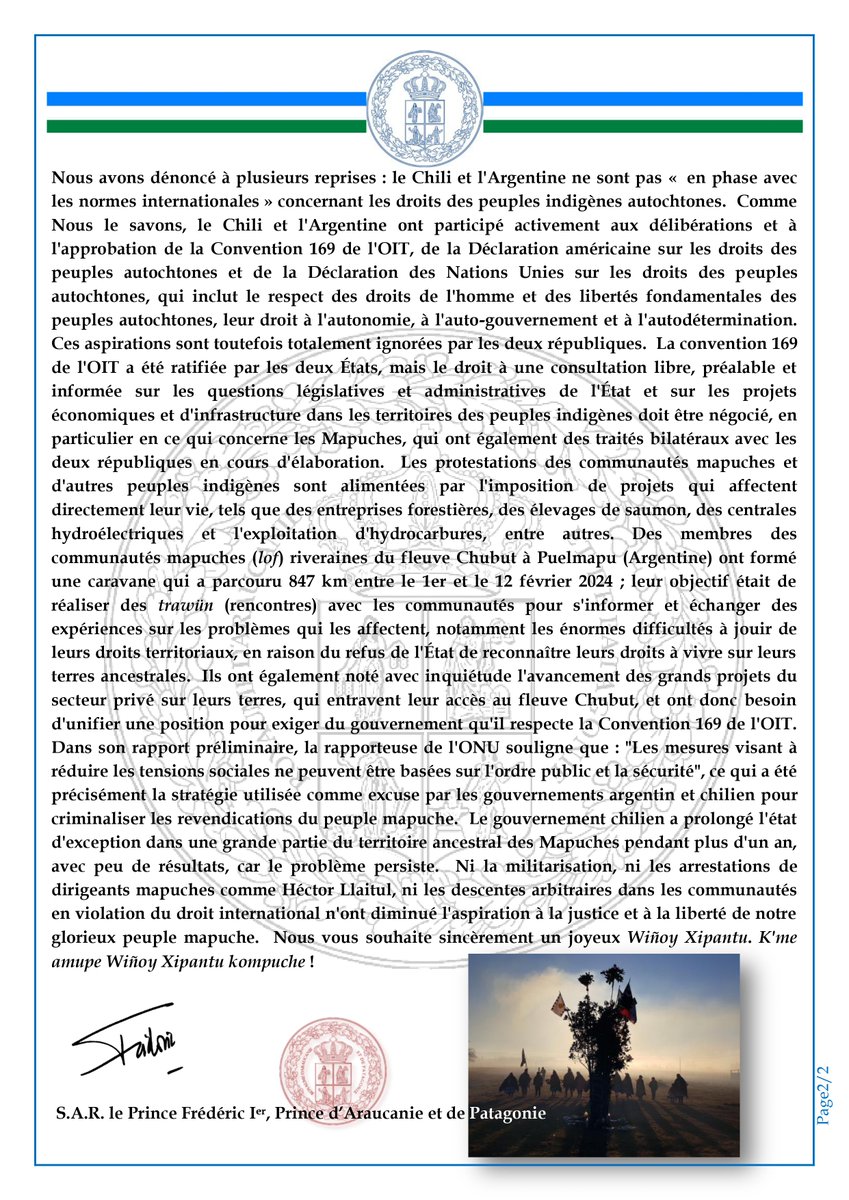 APchancellerie's tweet photo. MESSAGE WIÑOY XIPANTU 2024 DU PRINCE FREDERIC Ier D'ARAUCANIE ET DE PATAGONIE A LA NATION MAPUCHE NOUVEL AN MAPUCHE - 24 JUIN 2024 https://t.co/00asA5MfuD