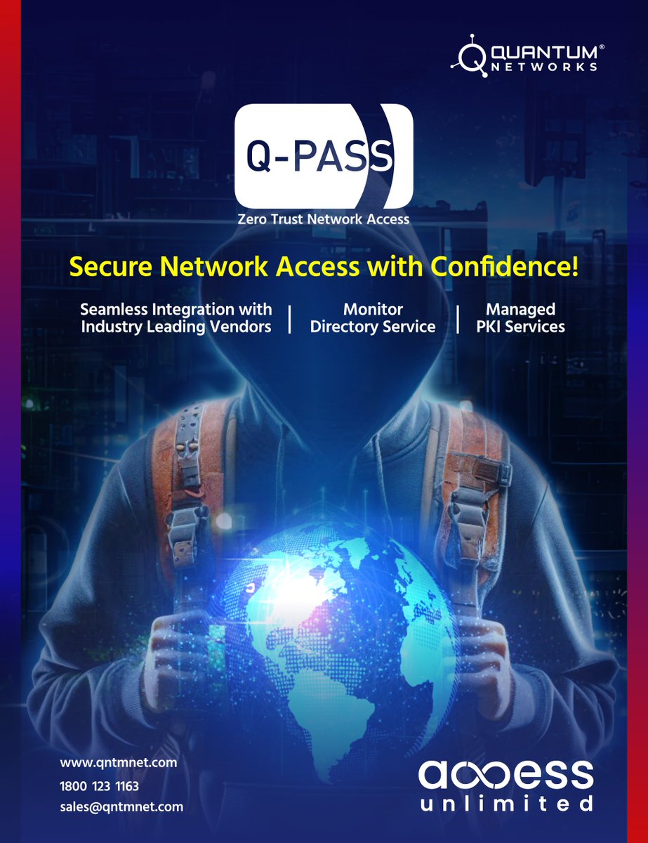 QuantumNetwork5's tweet image. Unlock secure network access with confidence! With Q-PASS from Quantum Networks. Discover the future of zero trust network access.
#QuantumNetworks #QPASS #ZeroTrust #NetworkSecurity #CyberSecurity #SecureAccess #AdvantageQuantum #AccessUnlimited