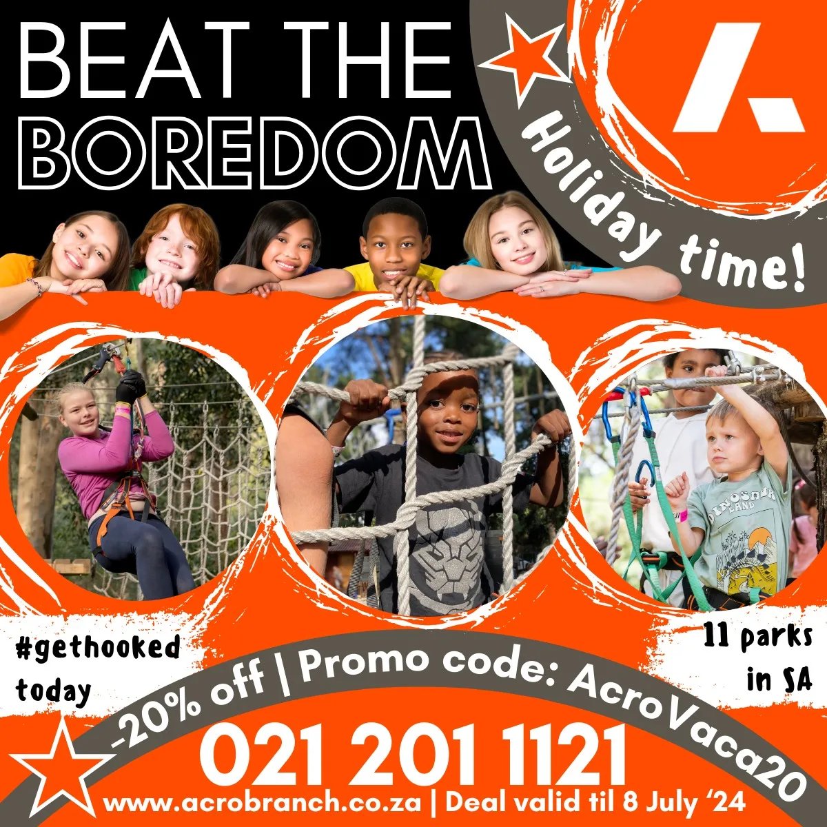 Acrobranch (@acrobranch) on Twitter photo Create unforgettable memories with friends and family this holiday!
Use promo code: AcroVaca20 to get 20% off all adventures! π· (11 June - 18 July 2024)
#GETHOOKED TODAY
π· 021 201 1121
π· bookings@acrobranch.co.za
π· acrobranch.co.za
#holidayadventures #gethooked Create unforgettable memories with friends and family this holiday!
Use promo code: AcroVaca20 to get 20% off all adventures! π· (11 June - 18 July 2024)
#GETHOOKED TODAY
π· 021 201 1121
π· bookings@acrobranch.co.za
π· acrobranch.co.za
#holidayadventures #gethooked