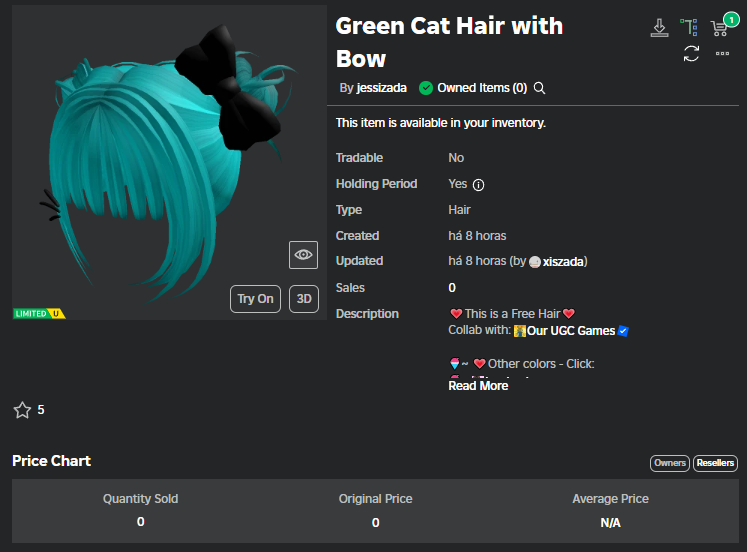 Free Limited today <a href="/jessizad4/">jessizada</a> 

Link:roblox.com/catalog/181829…

Game:roblox.com/games/14620329…

Wins: 1.555